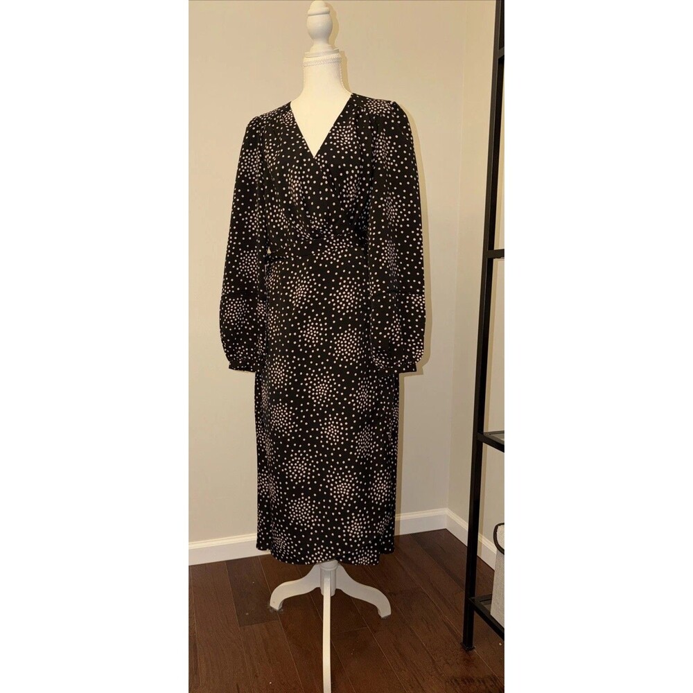 Kate Spade New York size 12 Black Polka Dot Midi Wrap Dress Classic Capsule - Picture 2 of 3